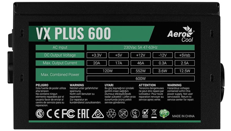 Блок питания AeroCool VX Plus 600 (ACPN-VS60NEY.11) 600W