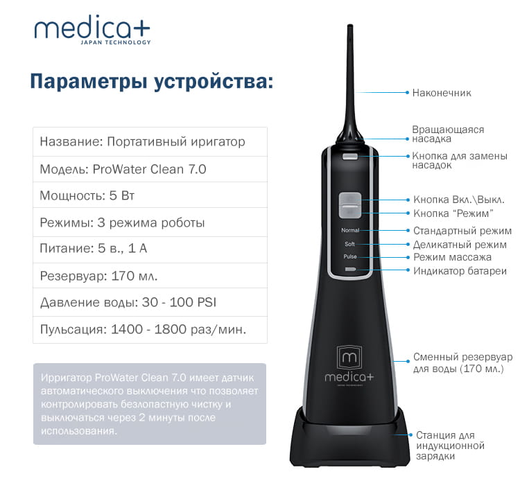 Портативный ирригатор Medica+ ProWater Clean 7.0 (MP-102935)