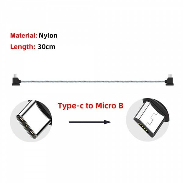 Кабель Goojodoq Type-C-MicroUSB Nylon для пульта RC-N1 DJI Mavic 3 / Air 2 / Air 2S / Mini 2 / Mini 3 Pro 0.3m Black (32866812366N130TM)