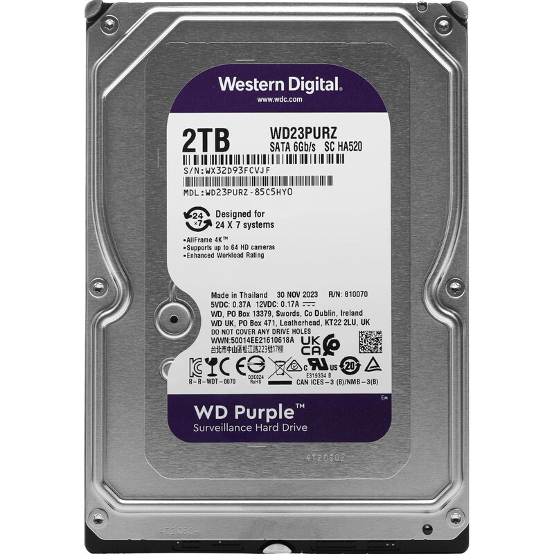 Накопитель HDD SATA 2.0TB WD Purple 5400rpm 64MB (WD23PURZ)