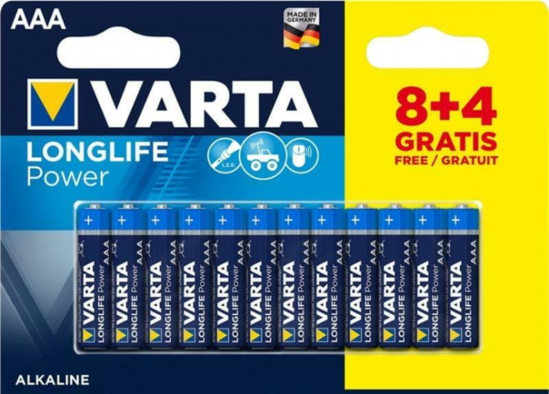 Батарейка Varta Longlife Power AAA/LR03 BL 12(8+4)шт