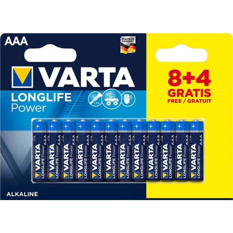 Батарейка Varta Longlife Power AAA/LR03 BL 12(8+4)шт