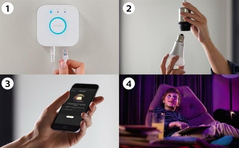 Стартовый комплект умного освещения Philips Hue Color, Bridge, Dimmer, лампа E27 RGB 3 шт (929002216825)