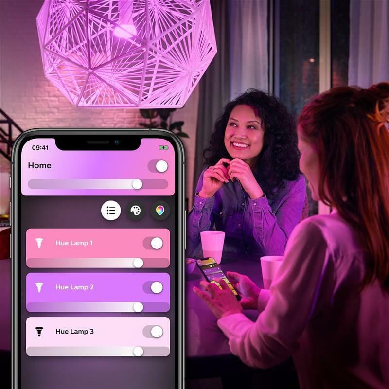 Стартовый комплект умного освещения Philips Hue Color, Bridge, Dimmer, лампа E27 RGB 3 шт (929002216825)