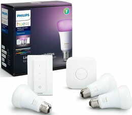 Стартовый комплект умного освещения Philips Hue Color, Bridge, Dimmer, лампа E27 RGB 3 шт (929002216825)