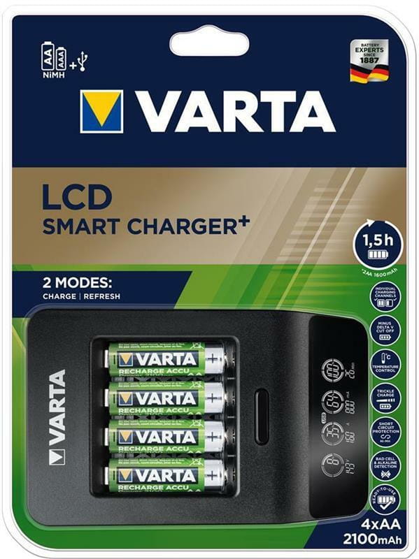 Сетевое зарядное устройство Varta LCD Smart Plus Charger + 4 х Ni-Mh AA 2100 mAh (57684101441)