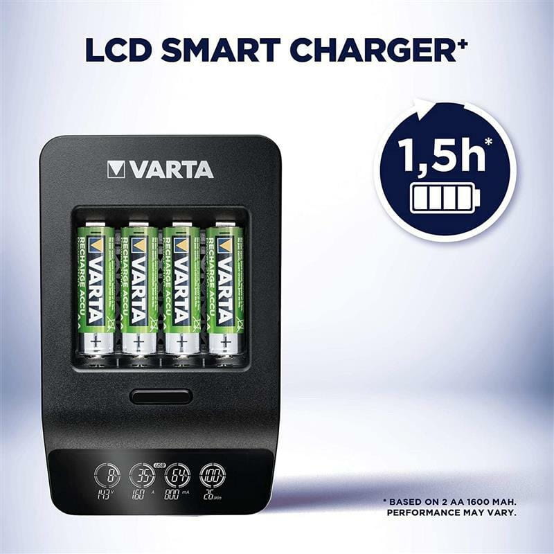 Сетевое зарядное устройство Varta LCD Smart Plus Charger + 4 х Ni-Mh AA 2100 mAh (57684101441)