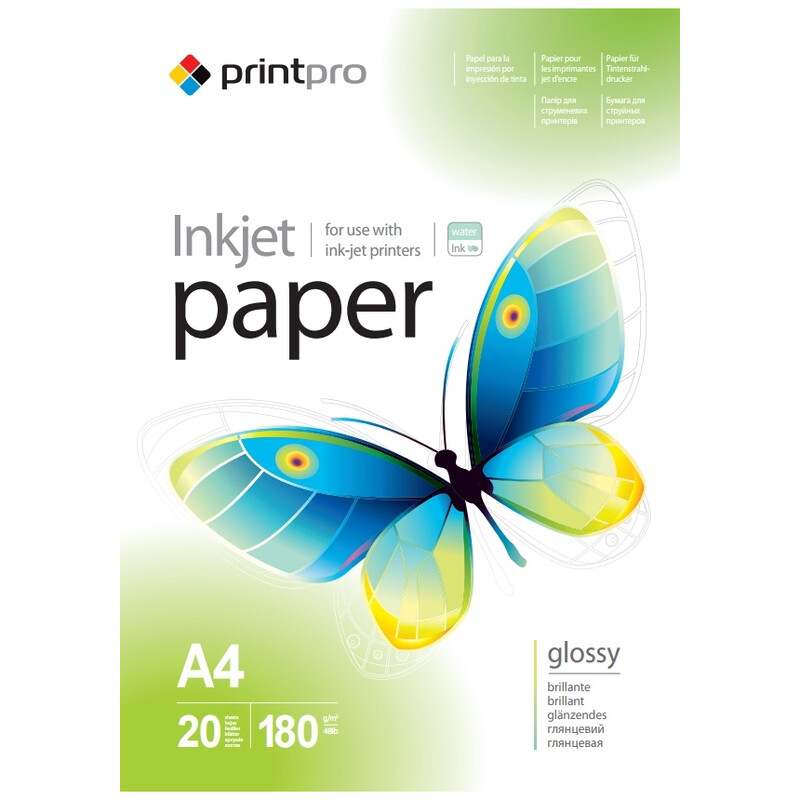Фотобумага PrintPro глянцевая 180г/м2 A4 20л (PGE180020A4)