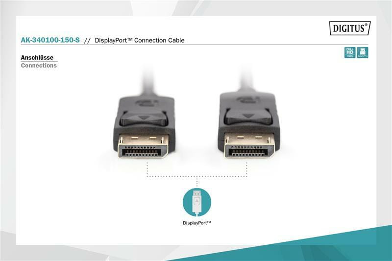 Кабель Digitus DisplayPort - DisplayPort (M/M), 15 м, Black (AK-340100-150-S)