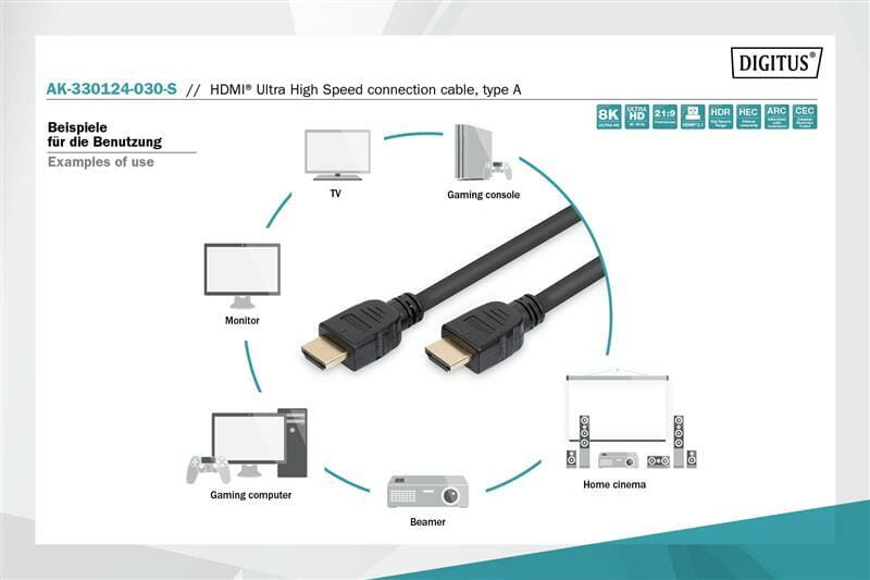 Кабель Digitus HDMI - HDMI (M/M), UHD 8K, 3 м, Black (AK-330124-030-S)