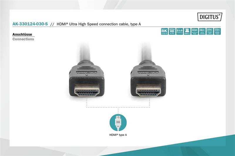 Кабель Digitus HDMI - HDMI (M/M), UHD 8K, 3 м, Black (AK-330124-030-S)