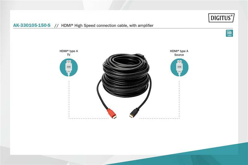 Кабель Digitus HDMI - HDMI (M/M), High Speed, 15 м, Black (AK-330105-150-S)