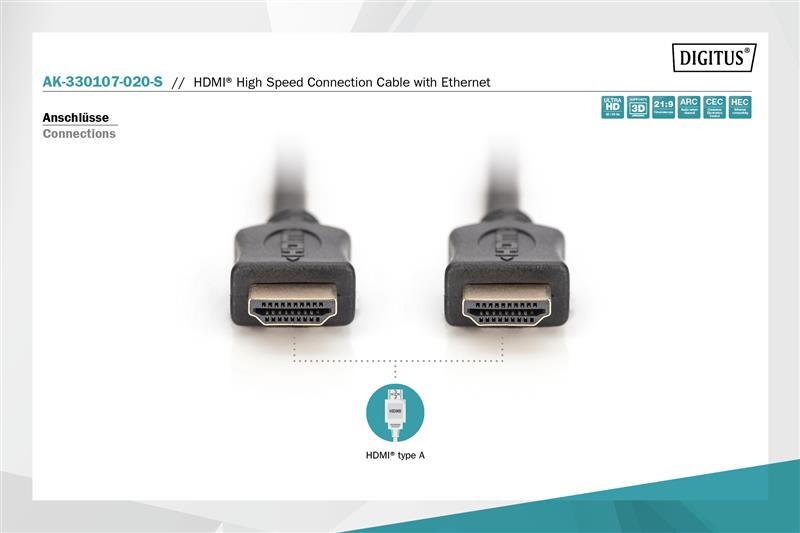 Кабель Digitus HDMI - HDMI (M/M), UHD 4K, 2 м, Black (AK-330107-020-S)