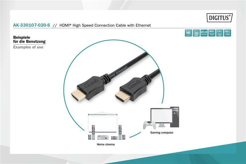 Кабель Digitus HDMI - HDMI (M/M), UHD 4K, 2 м, Black (AK-330107-020-S)