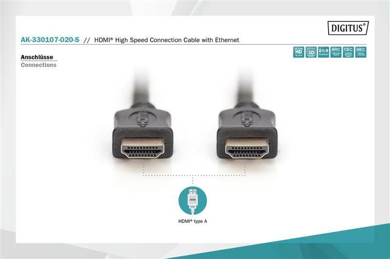 Кабель Digitus HDMI - HDMI (M/M), UHD 4K, 2 м, Black (AK-330107-020-S)