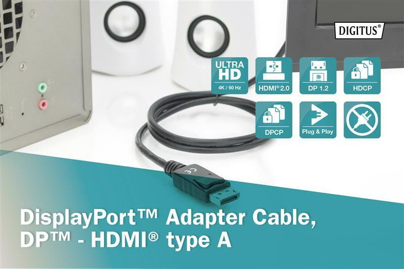 Кабель Digitus DisplayPort - HDMI (M/M), UHD 4K, 2 м, Black (AK-340303-020-S)