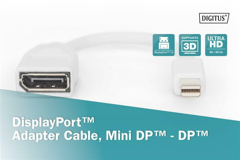 Переходник Digitus mini DisplayPort - DisplayPort (M/F), 0.15 м, White (DB-340405-001-W)