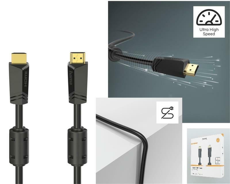 Кабель Hama HDMI - HDMI (M/M), 4K, Ethernet Gold, 15 м, Black (205010)