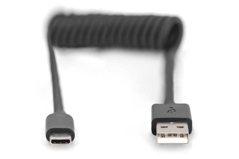 Кабель Digitus USB 2.0-Type-C (M/М), спиральный, 1 м (AK-300430-006-S)