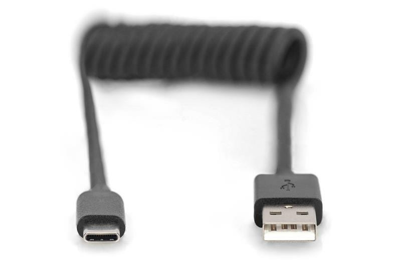 Кабель Digitus USB 2.0-Type-C (M/М), спиральный, 1 м (AK-300430-006-S)
