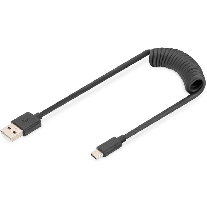 Кабель Digitus USB 2.0-Type-C (M/М), спиральный, 1 м (AK-300430-006-S)
