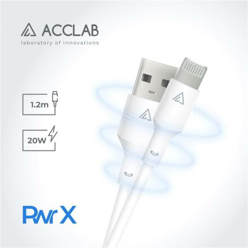 Кабель ACCLAB PwrX USB - Lightning (M/M), 20 W, 1.2 м, White (1283126559549)