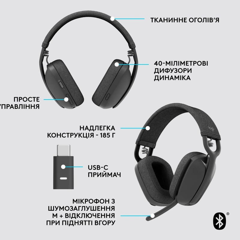 Bluetooth-гарнітура Logitech Zone Vibe Wireless MS Graphite (981-001157)