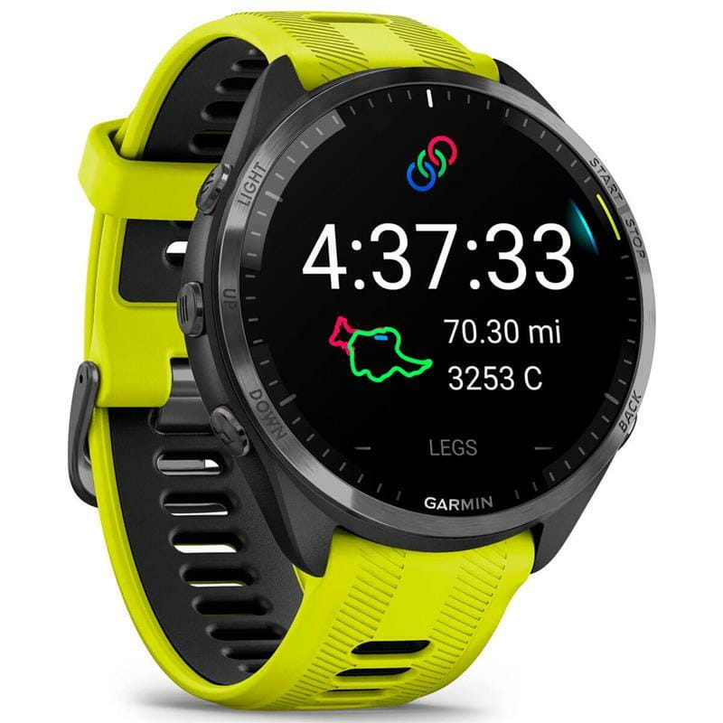 Смарт-годинник Garmin Forerunner 965 Carbon Gray DLC Titanium Bezel with Black Case/Amp Yellow/Black Silicone Band (010-02809-82)