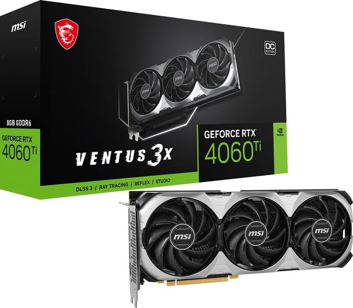 Відеокарта GF RTX 4060 Ti  8GB GDDR6 Ventus 3X OC MSI (GeForce RTX 4060 Ti VENTUS 3X 8G OC)