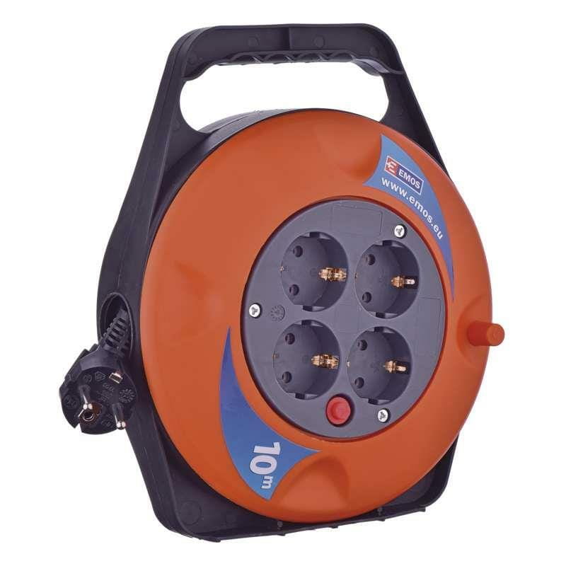 Удлинитель на катушке Emos (P19510) 4 розетки, 10м, Black/Orange