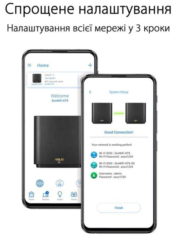 Wi-Fi Mesh система Asus ZenWiFi XT9 Black 2pk (90IG0740-MO3B30)
