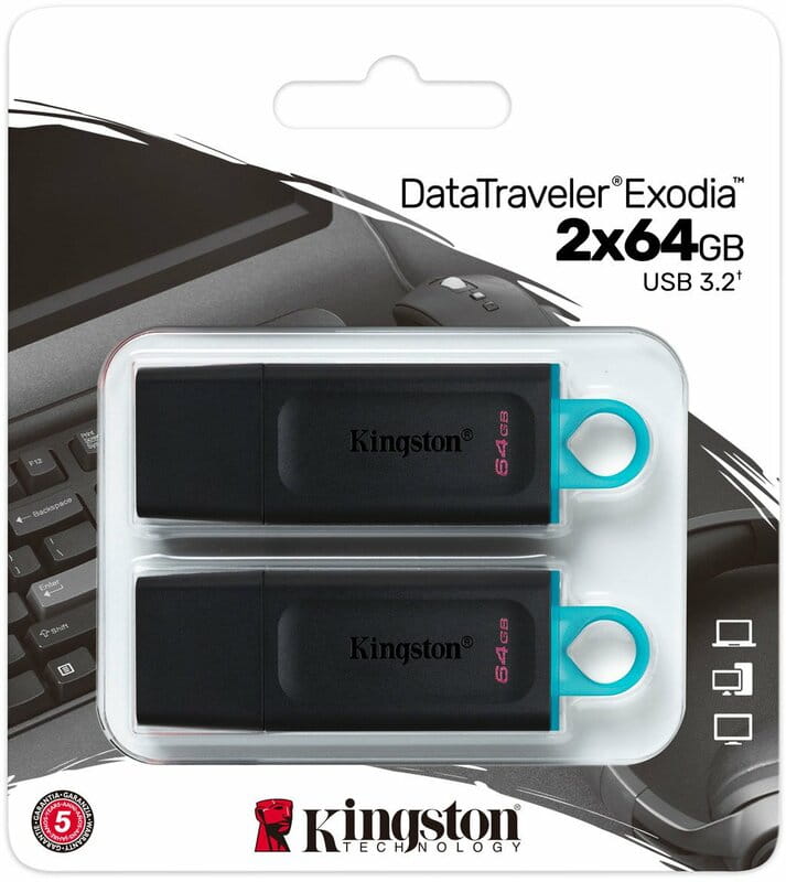 Флеш-накопичувач USB3.2 64GB Kingston DataTraveler Exodia Black/Blue 2 Pieces (DTX/64GB-2P)
