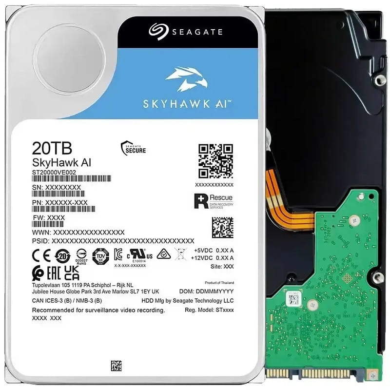 Накопитель HDD SATA 20.0TB Seagate SkyHawk AI Surveillance 7200rpm 256MB (ST20000VE002)