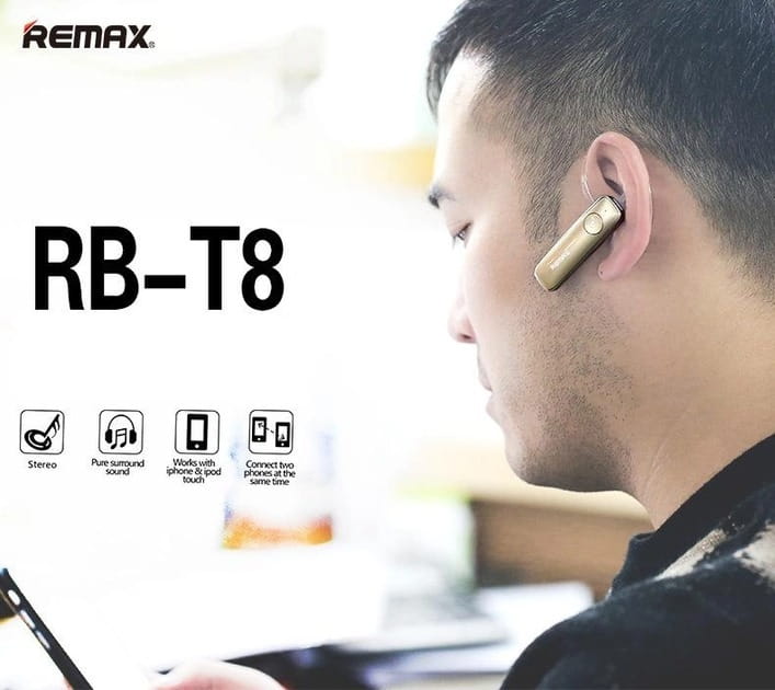 Bluetooth-гарнитура Remax RB-T8 Gold (6954851254034)