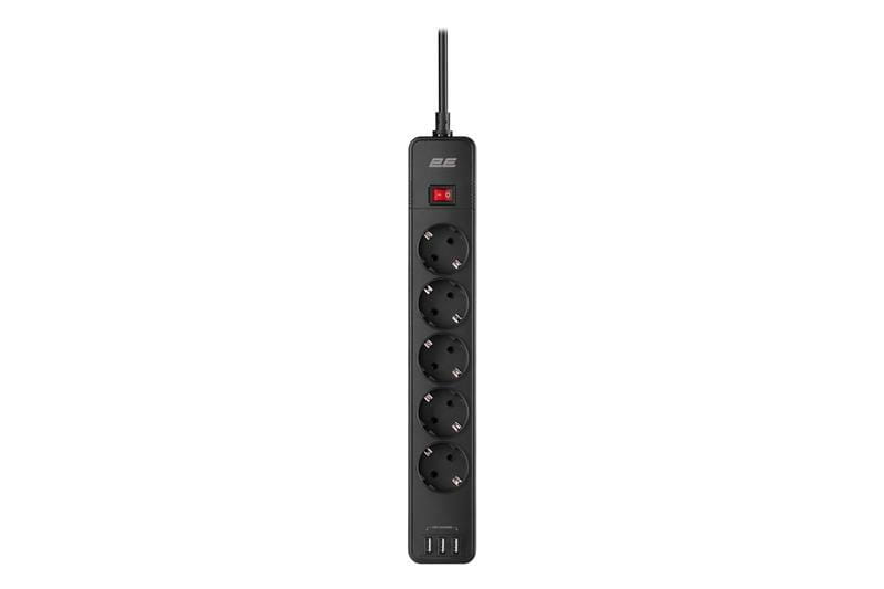 Сетевой фильтр 2E 5хSchuko, 2 м (2E-SP515M2USBBK)