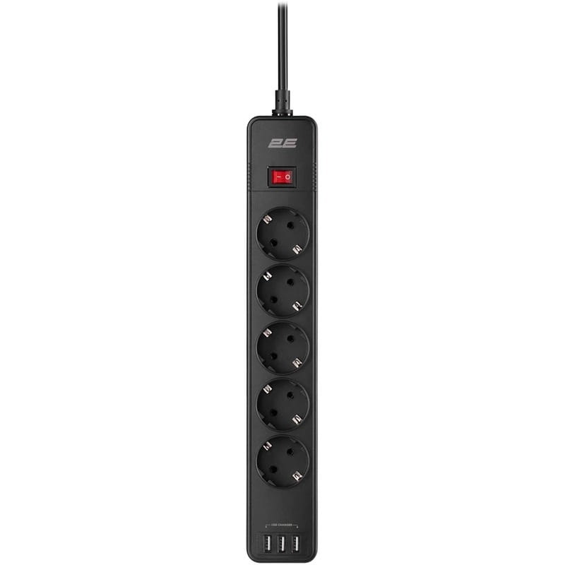 Сетевой фильтр 2E 5хSchuko, 2 м (2E-SP515M2USBBK)