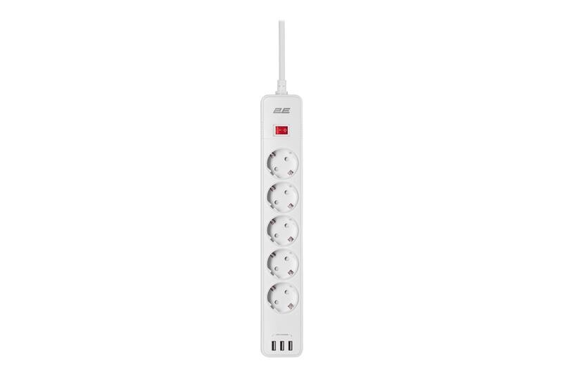 Сетевой фильтр 2E 5хSchuko, 2 м (2E-SP515M2USBWH)