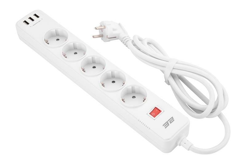 Сетевой фильтр 2E 5хSchuko, 2 м (2E-SP515M2USBWH)
