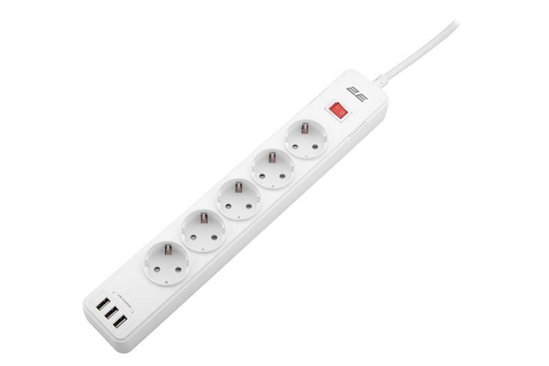 Сетевой фильтр 2E 5хSchuko, 2 м (2E-SP515M2USBWH)