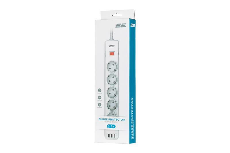 Сетевой фильтр 2E 5хSchuko, 2 м (2E-SP515M2USBWH)