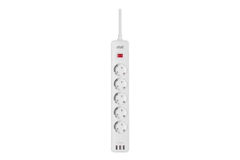 Сетевой фильтр 2E 5хSchuko, 2 м (2E-SP515M2USBWH)