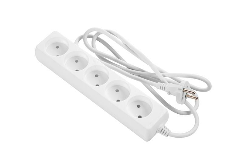 Сетевой удлинитель 2E 5XCEE7/17, 2G*1.0мм, 1.5м, white