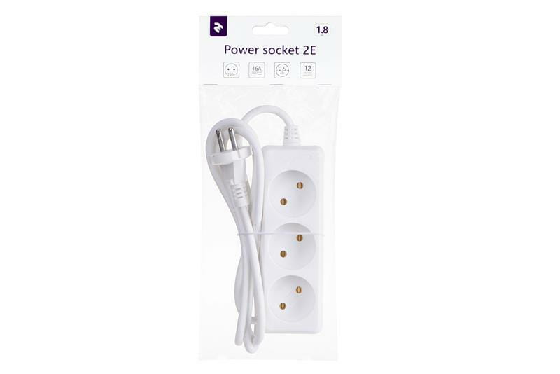 Фильтр питания 2E (2E-U03M1.8) 3 розетки, 1.8 м, белый