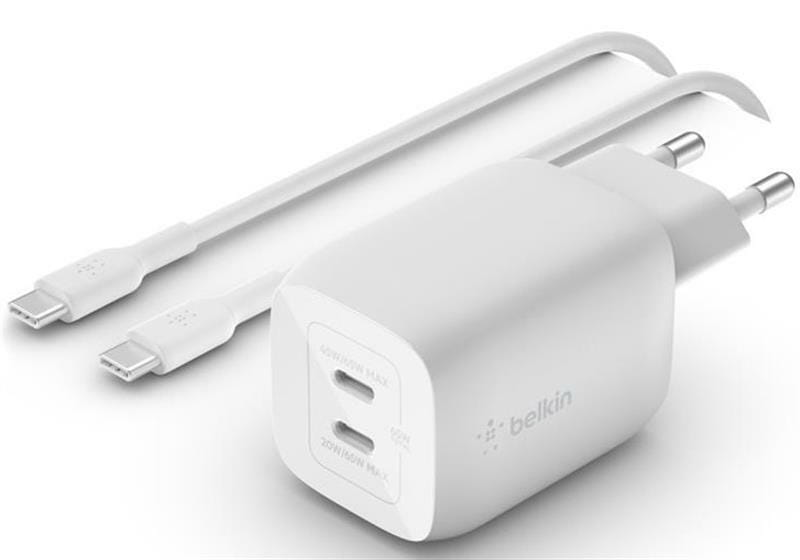 Сетевое зарядное устройство Belkin Home Charger 65W Dual USB-C (WCH013VF2MWH-B6)