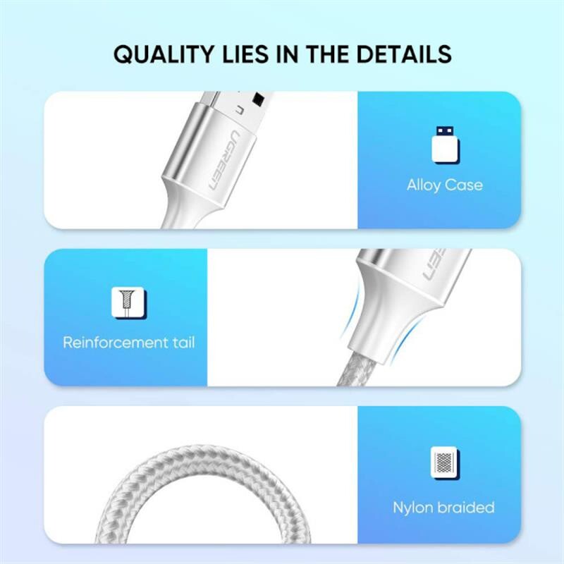 Кабель Ugreen US288 USB - USB Type-C (M/M), 1 м, White (60131)