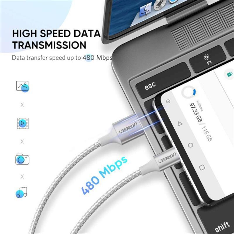 Кабель Ugreen US288 USB - USB Type-C (M/M), 1 м, White (60131)