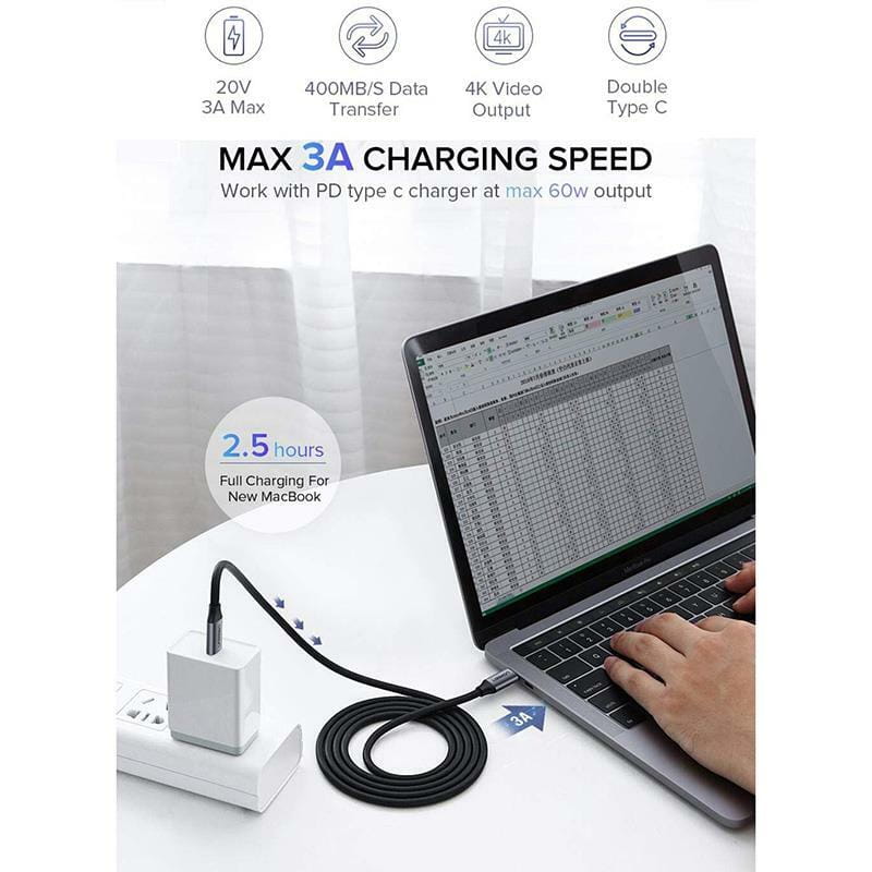 Кабель Ugreen US161 USB Type-C - USB Type-C (M/M), 1.5 м, Gray (50751)