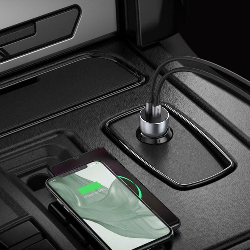 Автомобильное зарядное устройство Ugreen CD213 (2xUSB 36W (USB-C+USB-A) QC 3.0+ Gray (60980)