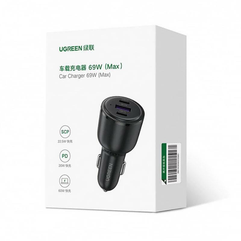 Автомобильное зарядное устройство Ugreen CD239 (3xUSB 69W (USB-C+USB-A) QC 3.0 Black (20467)