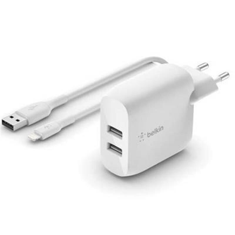 Сетевое зарядное устройство Belkin Home Charger 24W Dual USB + Lightning 1м (WCD001VF1MWH)